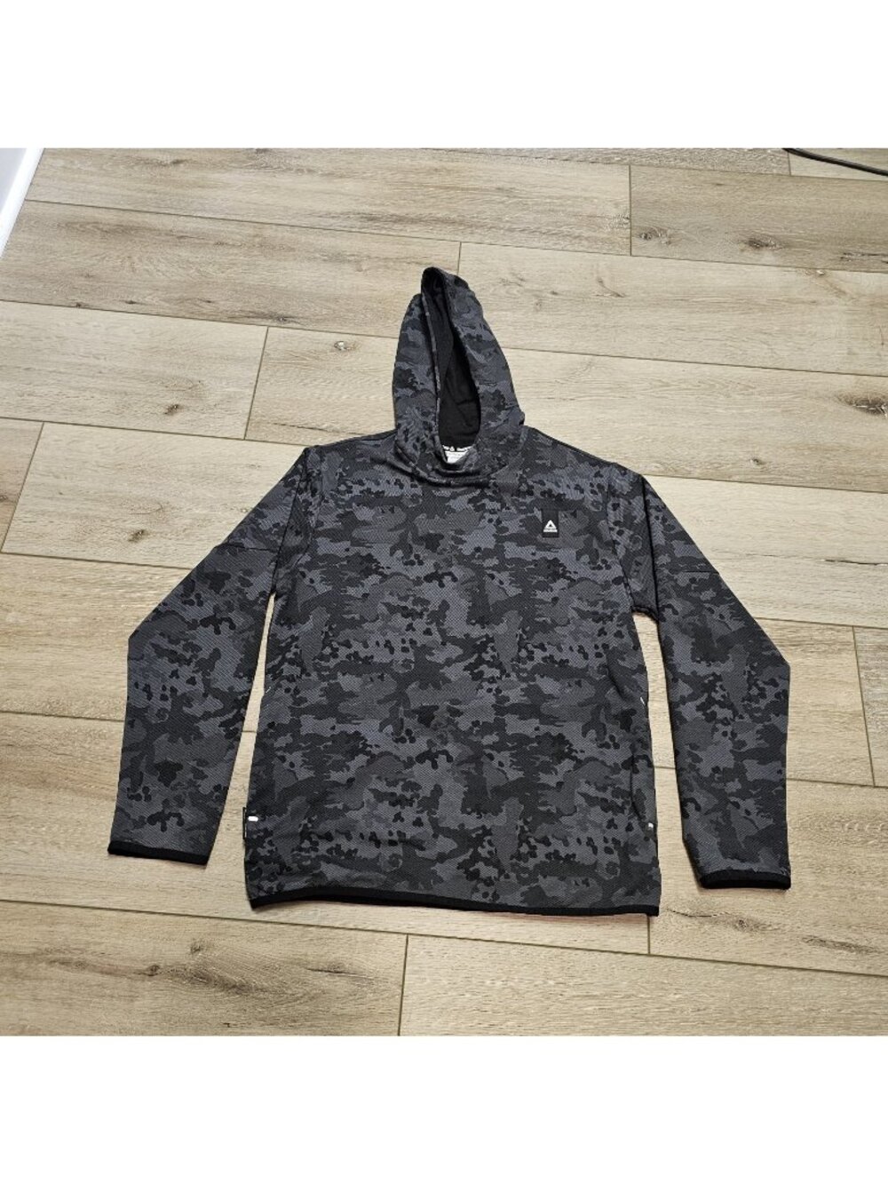 Reebok Men's Advance Pullover Hoodie Black Gray Ebony Camo Camouflage Med